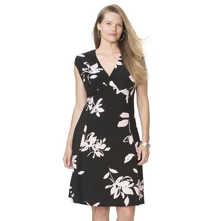 Plus Size Chaps Floral Surplice Empire Dress, Women's, Size: 22 W, Black