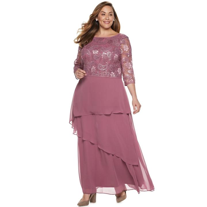 Plus Size Le Bos Tiered Chiffon Dress, Women's, Size: 24w T/l, Med Pink