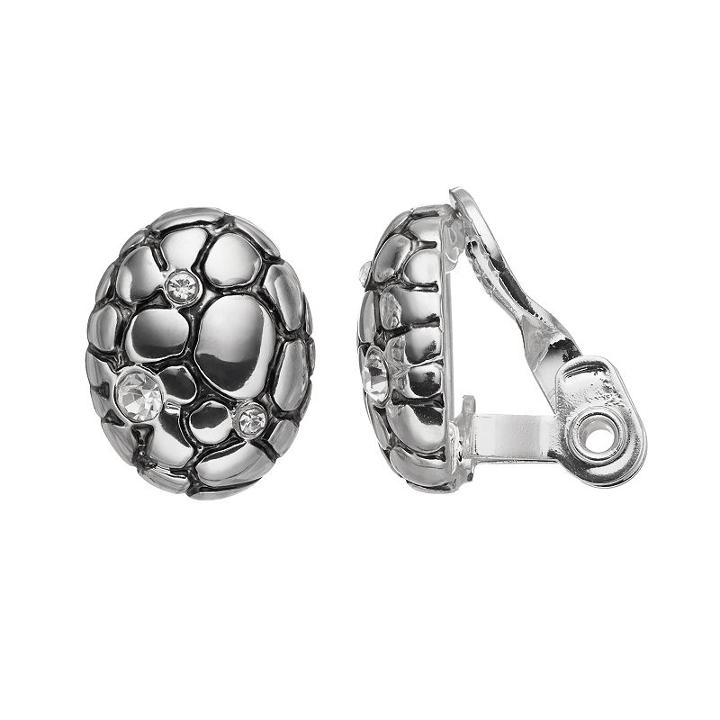 Napier Pebbled Oval Nickel Free Clip On Earrings, Women's, Silver