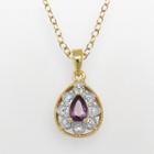 18k Gold Over Bronze And Silver-plated African Amethyst And Diamond Accent Teardrop Pendant, Women's, Purple
