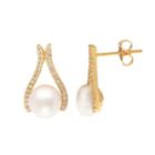 Pearlustre By Imperial 14k Gold Over Silver Freshwater Cultured Pearl & White Topaz Drop Earrings, Women's