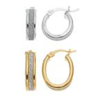 Platinum Over Silver & 18k Gold Over Silver Hoop Earring Set, Women's, Yellow