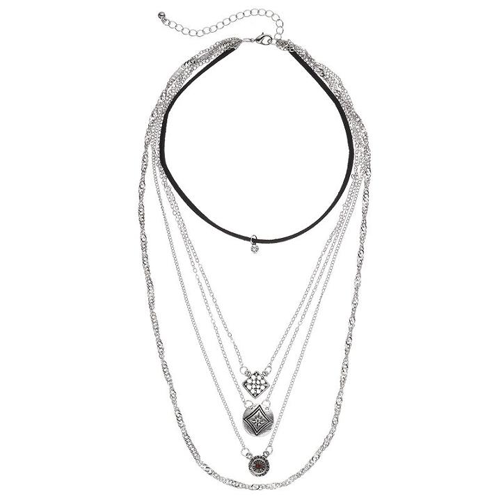 Mudd&reg; Geometric Layered Choker Necklace, Women's, Black