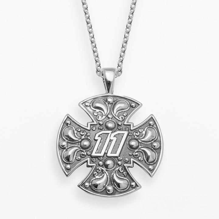 Insignia Collection Nascar Denny Hamlin Sterling Silver 11 Maltese Cross Pendant, Adult Unisex, Size: 18, Grey