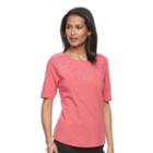 Women's Croft & Barrow&reg; Embroidered Yoke Tee, Size: Xl, Brt Red