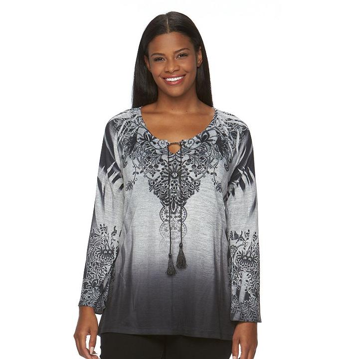 Plus Size World Unity Peasant Pattern Shirt, Women's, Size: 1xl, Grey