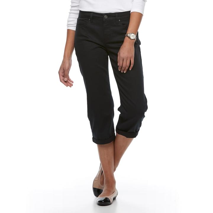 Women's Croft & Barrow&reg; Cuffed Jean Capris, Size: 16, Black
