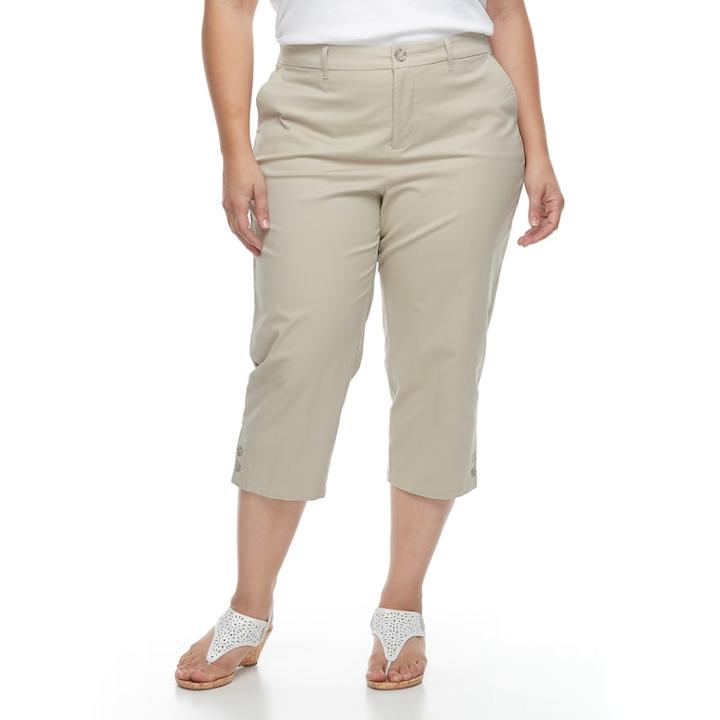 Plus Size Croft & Barrow&reg; Button Accent Twill Capris, Women's, Size: 22 W, Lt Beige