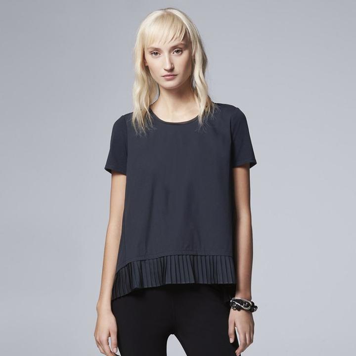Petite Simply Vera Vera Wang Mixed-media Pleated Top, Women's, Size: L Petite, Blue (navy)