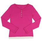 Girls 7-16 French Toast Scalloped Lace Henley, Girl's, Size: 14-16, Med Pink