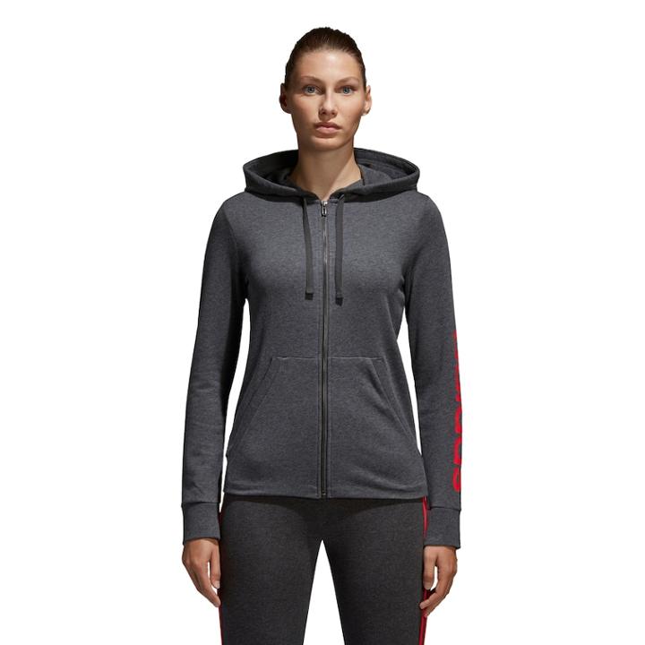 Women's Adidas Essential Linear Logo Fz Hoodie, Size: Small, Dark Grey