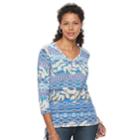 Women's Caribbean Joe Medallion Drawstring V-neck Tee, Size: Large, Blue Other