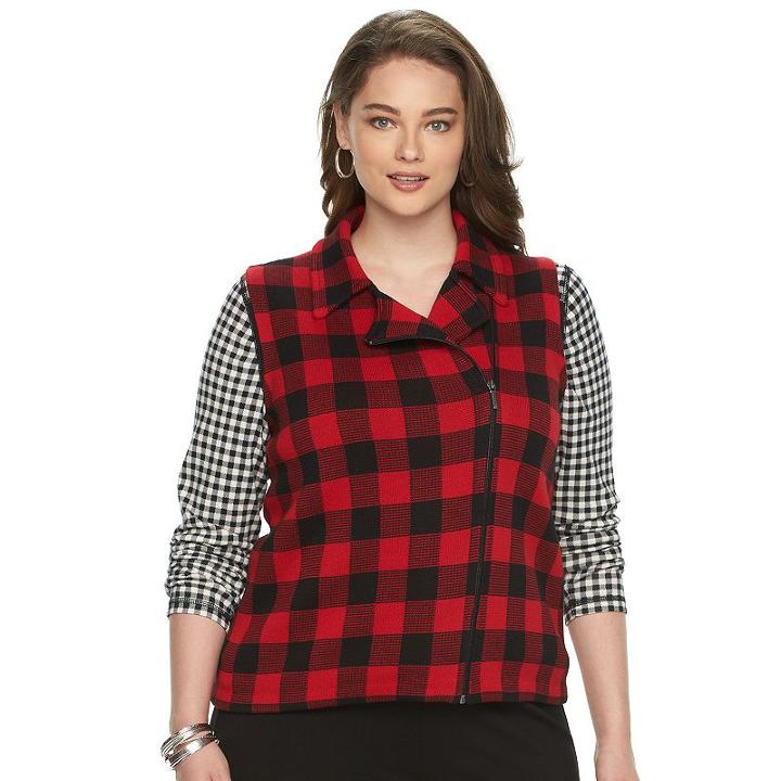 Plus Size Chaps Buffalo Check Asymmetrical Sweater Vest, Women's, Size: 1xl, Black