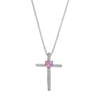 Sterling Silver Lab-created Pink Sapphire Cross Pendant Necklace, Women's, Size: 18