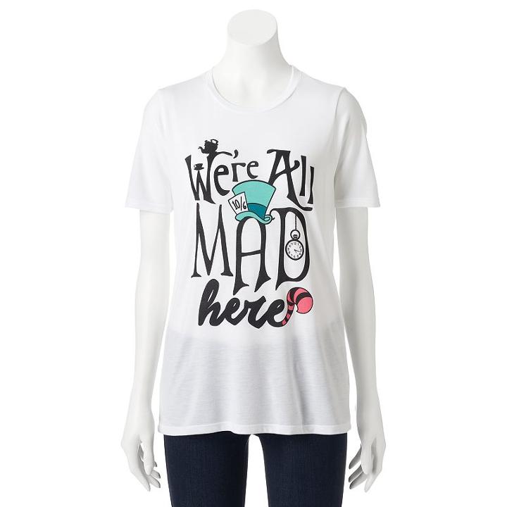 Disney's Alice In Wonderland Juniors' We're All Mad Here Graphic Tee, Girl's, Size: Medium, White