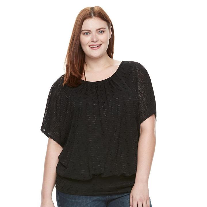 Plus Size Ab Studio Banded Bottom Top, Women's, Size: 0x, Black
