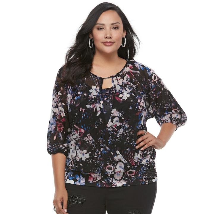 Plus Size Jennifer Lopez Surplice Mesh Top, Women's, Size: 3xl, Pink