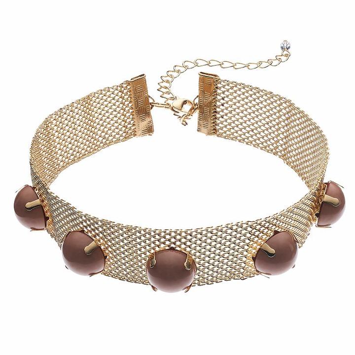 Pink Round Cabochon Mesh Choker Necklace, Women's