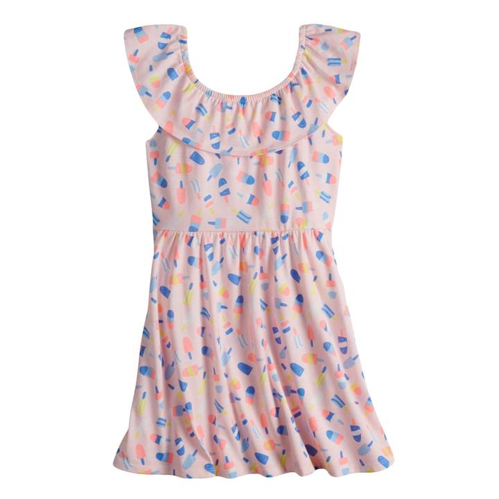 Girls 4-10 Jumping Beans® Ruffled Neck Skater Dress, Size: 6, Brt Pink