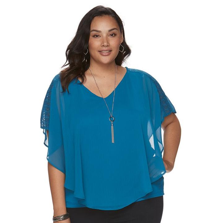 Plus Size Apt. 9&reg; Lace Chiffon Popover Top, Women's, Size: 3xl, Brt Blue