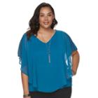 Plus Size Apt. 9&reg; Lace Chiffon Popover Top, Women's, Size: 3xl, Brt Blue