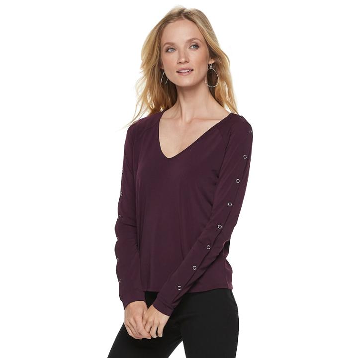 Women's Jennifer Lopez Snap-sleeve Tee, Size: Xl, Drk Purple
