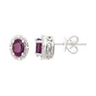 Sterling Silver Ruby & Diamond Accent Oval Halo Stud Earrings, Women's, Red