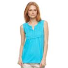 Women's Caribbean Joe Lace-front Slubbed Tank, Size: Xl, Turquoise/blue (turq/aqua)