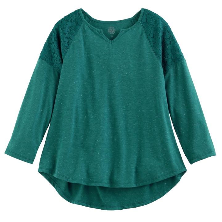 Girls 7-16 & Plus Size So&reg; Crochet Lace Shoulder Top, Size: 16 1/2, Green