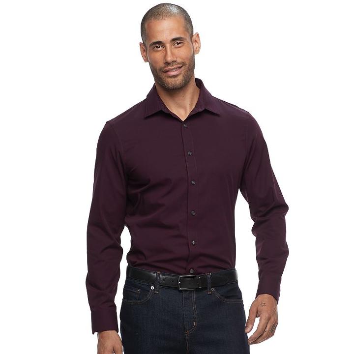 Men's Apt. 9&reg; Slim-fit Stretch Button-down Shirt, Size: Large, Red
