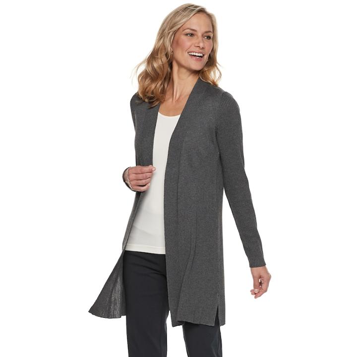 Women's Dana Buchman Ribbed Long Cardigan Sweater, Size: Small, Grey (charcoal)