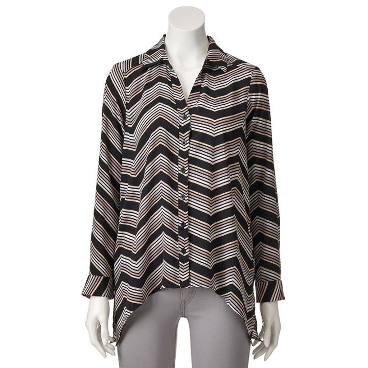 Women's Dana Buchman Striped Shark-bite Shirt, Size: Large, Black