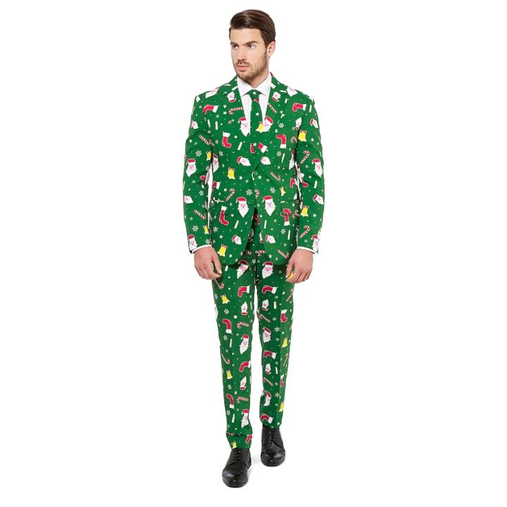 Men's Opposuits Slim-fit Santaboss Novelty Suit & Tie Set, Size: 40 - Regular, Dark Green