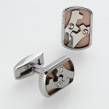 Axl By Triton Stainless Steel, Titanium And 14k Gold Gear Cuff Links, Men's, Multicolor