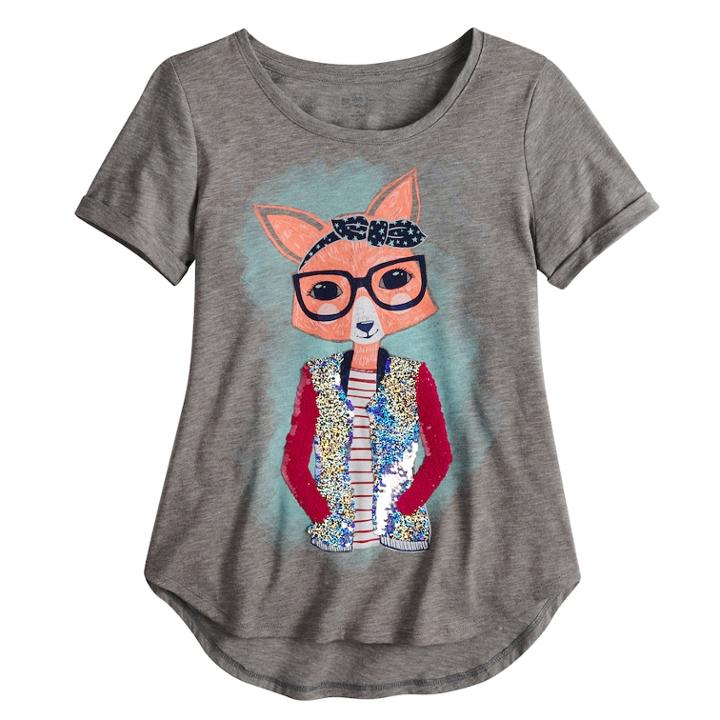 Girls 7-16 & Plus Size So&reg; Flip Sequin Rolled Cuff Tee, Size: 16, Med Grey