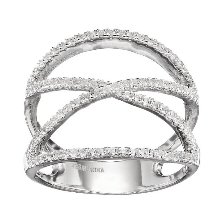 White Topaz Sterling Silver X Ring, Women's, Size: 7