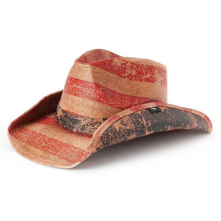 Women's Peter Grimm Patriot American Flag Straw Cowboy Hat, Brown