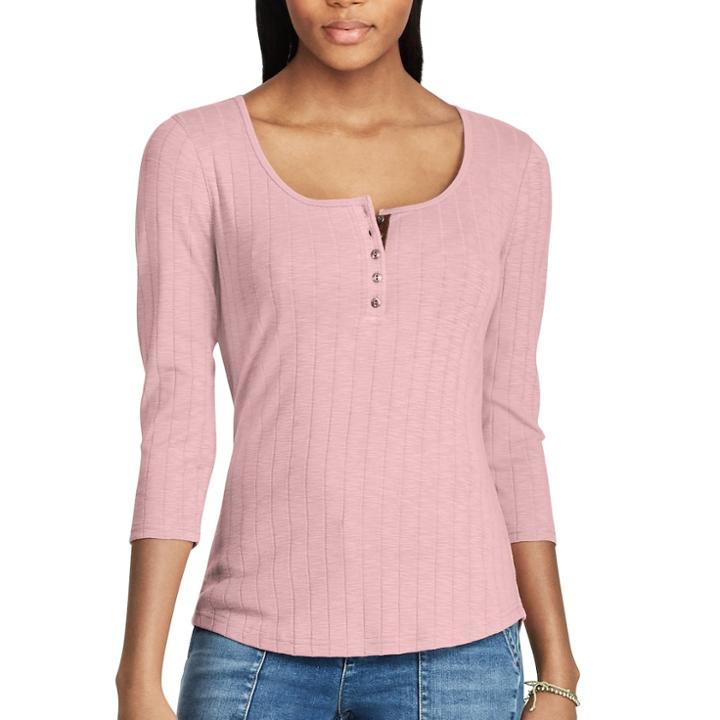 Women's Chaps Henley Top, Size: Xs, Pink