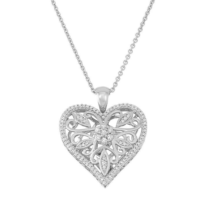 Simply Vera Vera Wang Sterling Silver 1/4 Carat T.w. Diamond Heart Pendant, Women's, White