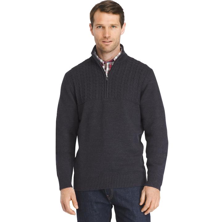 Men's Izod Newport Regular-fit Cable-knit Quarter-zip Pullover, Size: Xxl, Black