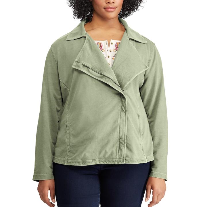 Plus Size Chaps French Terry Moto Jacket, Women's, Size: 1xl, Green