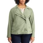 Plus Size Chaps French Terry Moto Jacket, Women's, Size: 1xl, Green