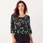 Women's Lc Lauren Conrad Printed Chiffon Peasant Top, Size: Large, Black
