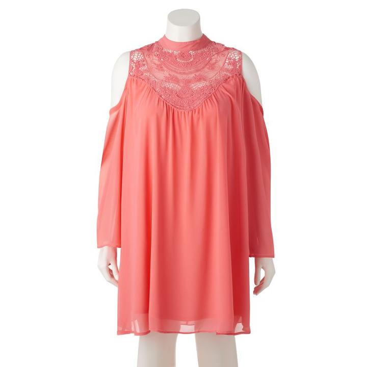 Juniors' Plus Size Heartsoul Crochet Yoke Cold Shoulder Dress, Girl's, Size: 3xl, Pink Other