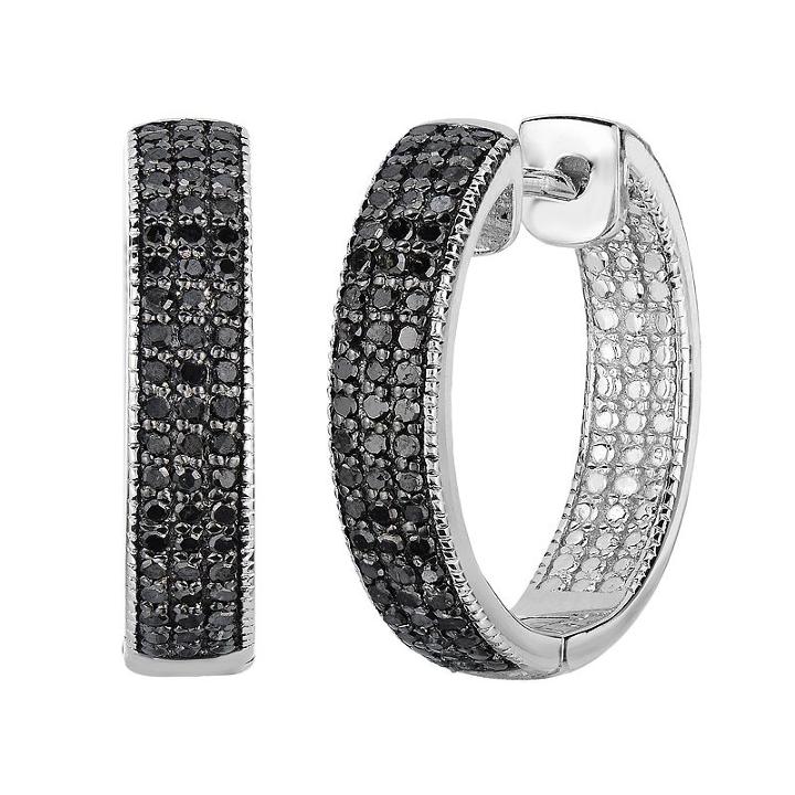 Sterling Silver 1/2 Carat T.w. Black Diamond Inside-out Hoop Earrings, Women's