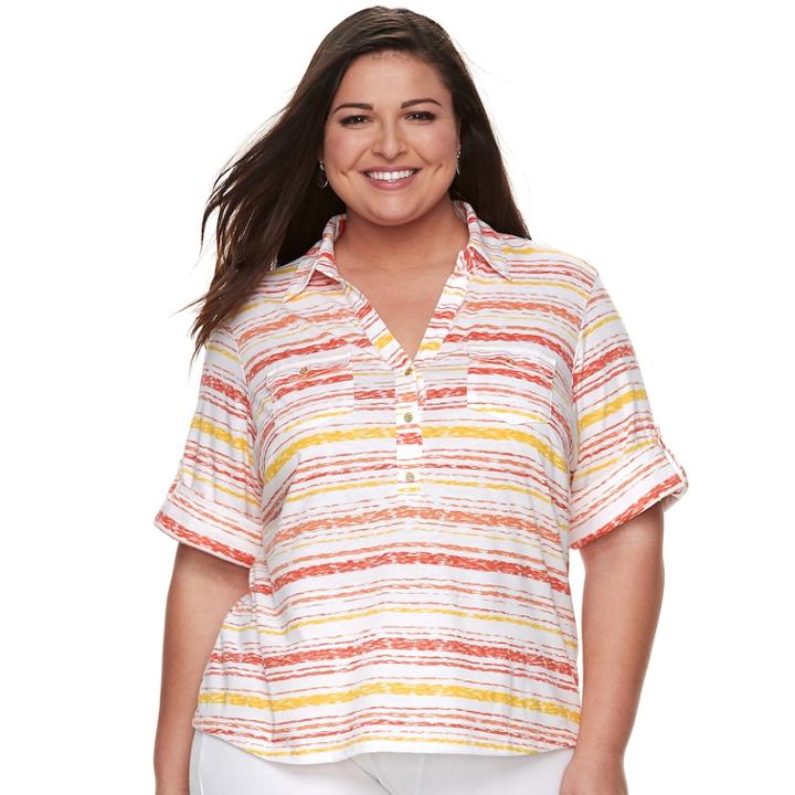 Plus Size Cathy Daniels Stripe Top, Women's, Size: 3xl, Med Orange