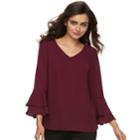 Women's Apt. 9&reg; Tiered Bell Sleeve Top, Size: Medium, Dark Red