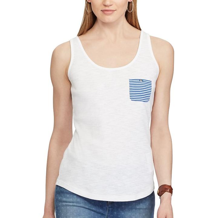 Women's Chaps Striped-pocket Tank, Size: Medium, White