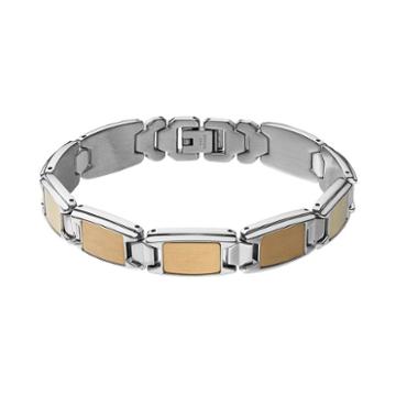 Stel Men's Two Tone Stainless Steel Rectangle Link Bracelet, Size: 8.5, Yellow