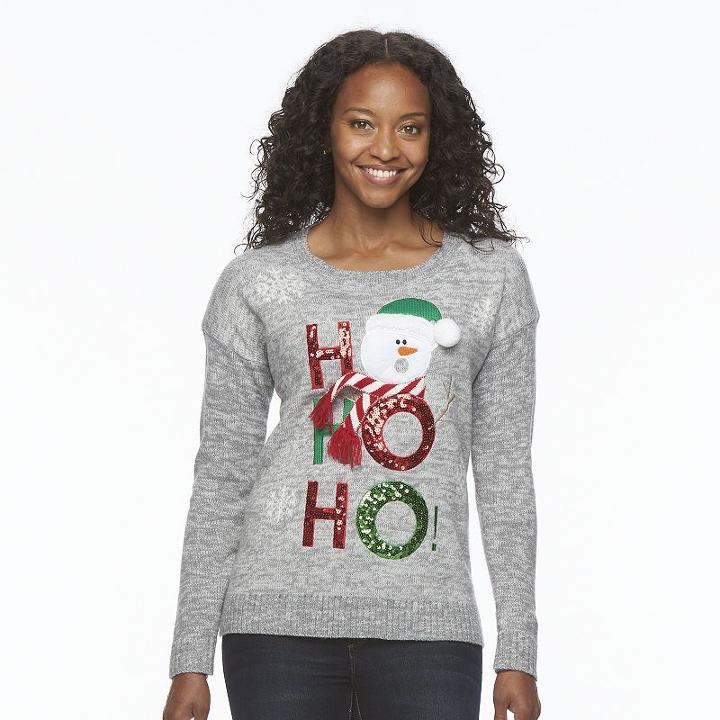 Women's Christmas Crewneck Sweater, Size: Xxl, Light Grey